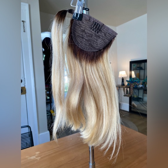 HAIRDO Human Hair Ponytail CLIP VELCRO WRAP EXTENSION KEN PAVES BLOND DARK ROOTS - Picture 2 of 12